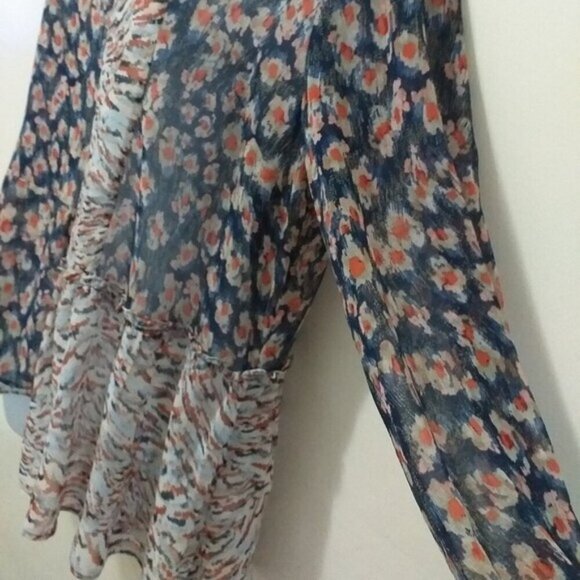 LOGO by Lori Goldstein floral Blouse sheer Patchwork Ruffles Blue women S boho - Picture 8 of 11